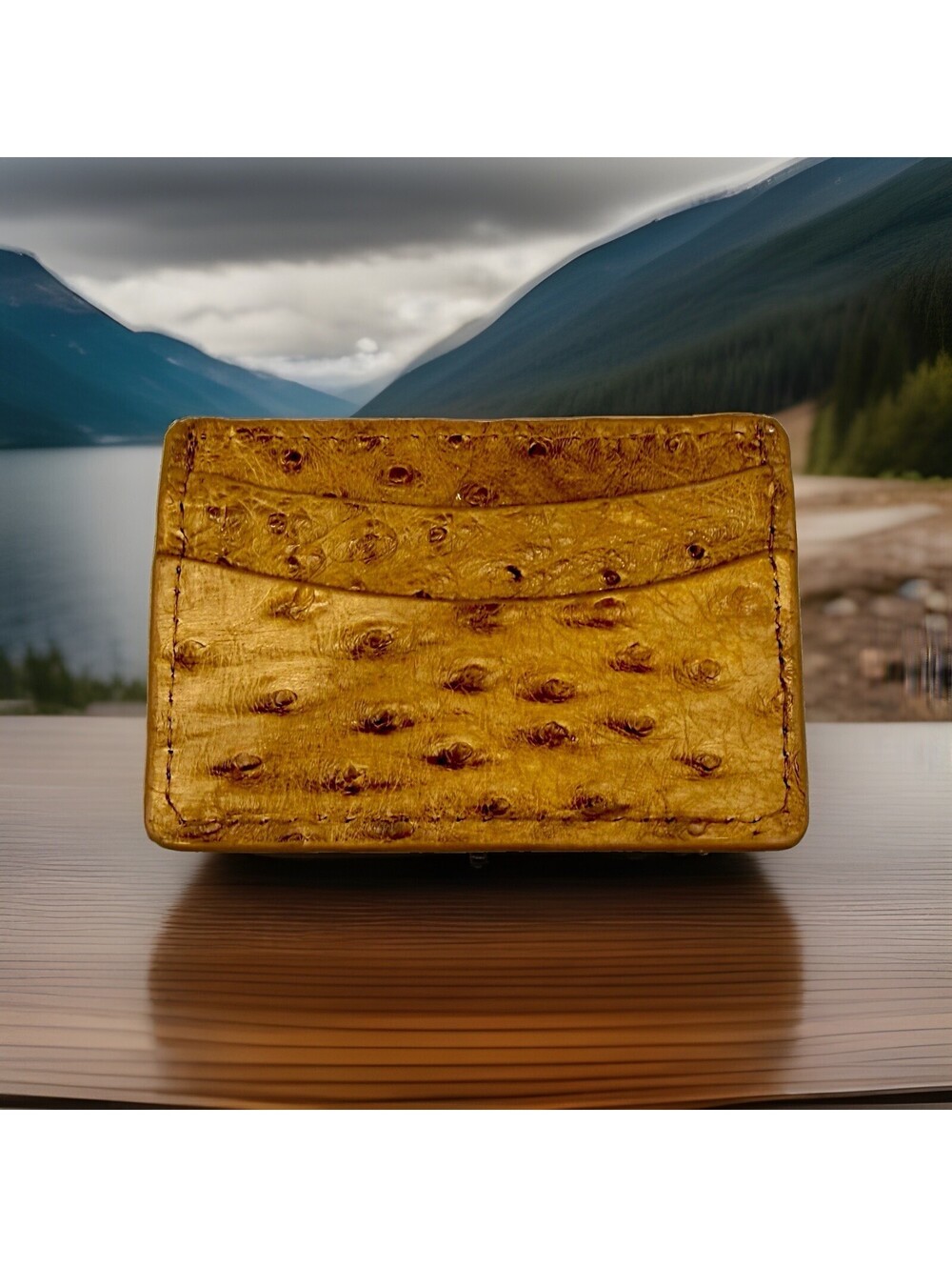 Vaccari Genuine Ostrich Credit Card Holder Wallet | Slim Brown | Made in Mexico